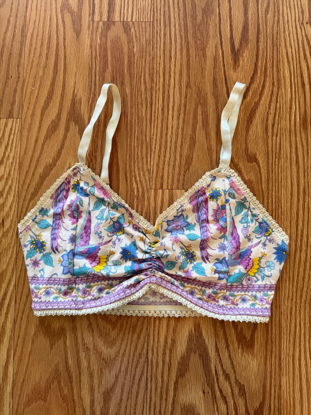 Like New Spell Floral Lovebird Lace-Trim Bralette, Small